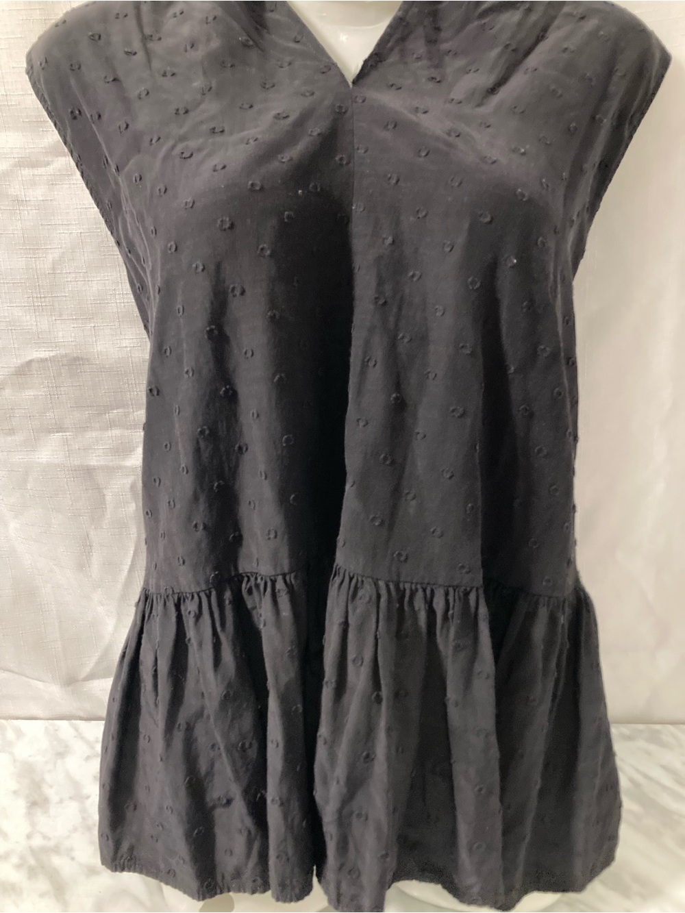 Zara Black Textured Dotted V Neck Peplum Top Women’s Size M